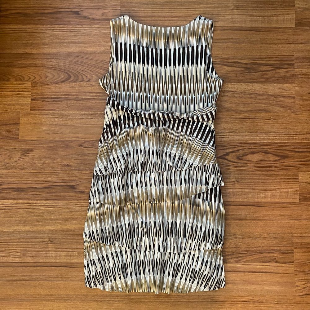 New York & Company STRETCH Tan, Black, and White Ruffled Sundress - Size: L - Picture 3 of 3